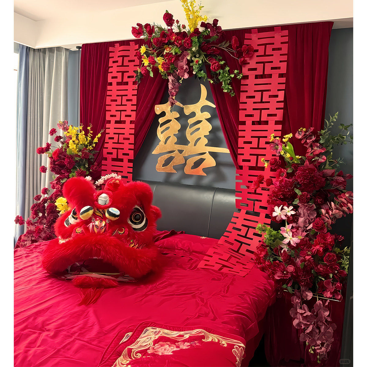 新中式婚房布置套装男方订婚布幔