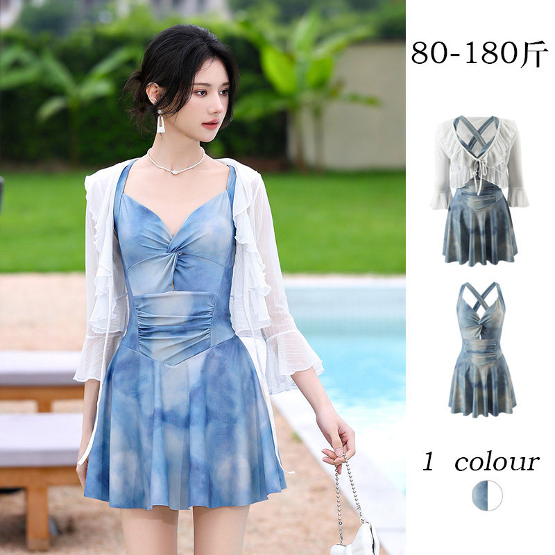 新款大码泳衣女微胖遮肉显瘦连体裙子罩衫外罩外搭保守绑带气质