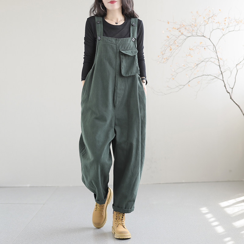 背带裤女春秋新款2025宽松显瘦韩版直筒休闲九分覆古连体工装裤子