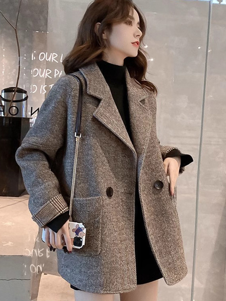 西装外套女2025新款春秋季休闲气质宽松韩版英伦风毛呢小西服上衣