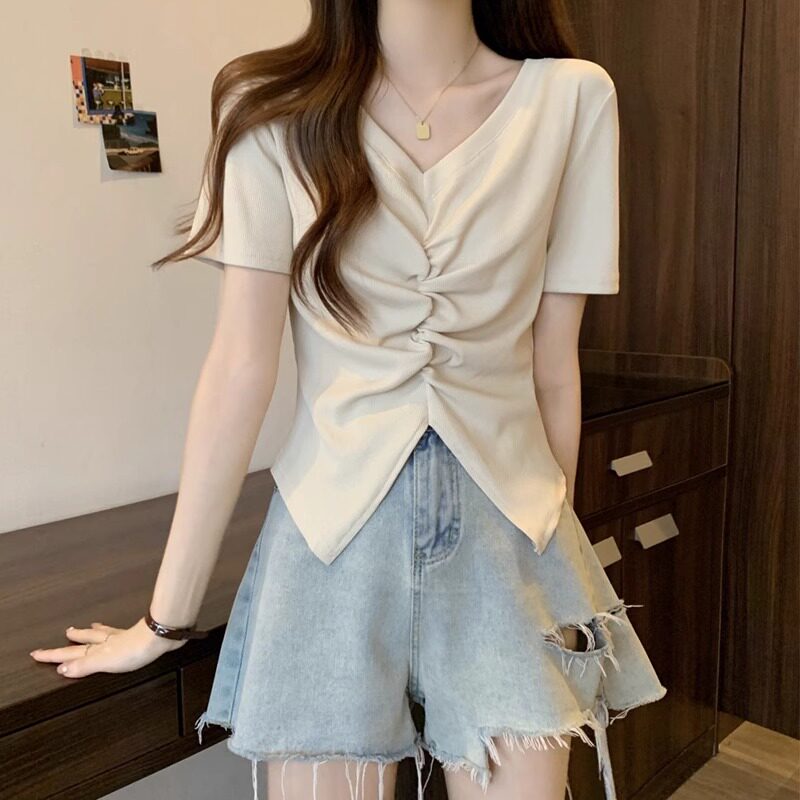 套装女夏款新款2025休闲设计感短袖上衣牛仔短裤大码女装两件套装