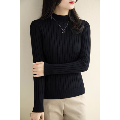 黑色毛衣女款2025新款春秋内搭修身显瘦打底衫半高领长袖针织上衣