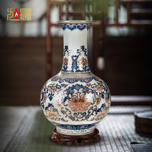 中式客厅玄关博古架高档摆件景德镇陶瓷花瓶手绘描金青花瓷礼盒装