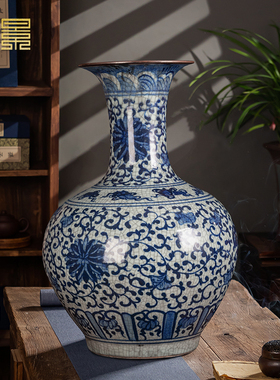 景德镇陶瓷器青花瓷花瓶新中式仿古瓷瓶客厅摆件装饰复古落地大号