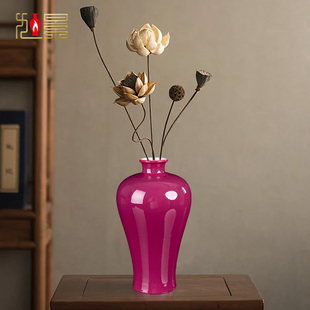 景德镇陶瓷花瓶颜色釉胭脂红插花器小号家居客厅餐桌瓷器摆件装饰