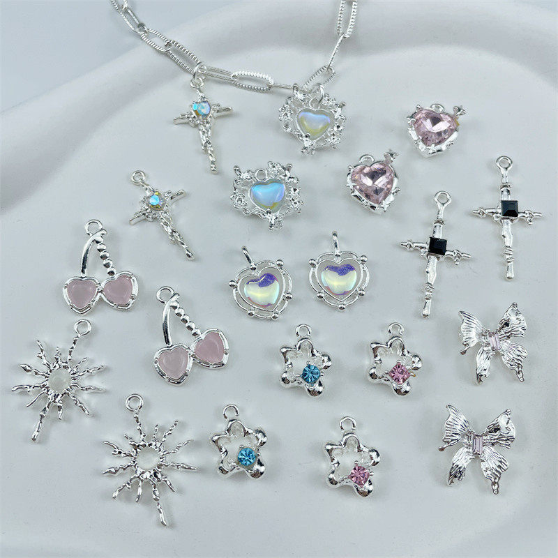 小朋友合金爱心樱桃星球蝴蝶吊坠diy手工串珠手链项链饰品材料