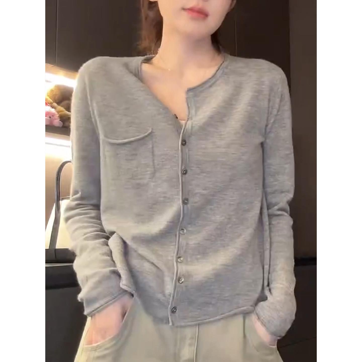韩版PQO慵懒风长袖针织早开衫女秋新设计感减龄时尚百款休闲风搭