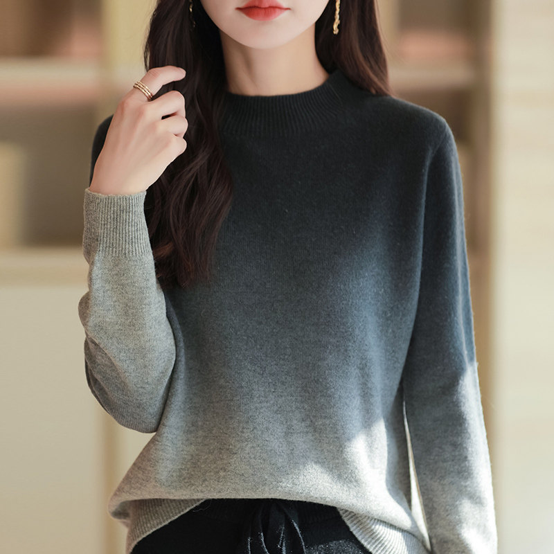 半高领渐变针织打底衫女2024新款春秋款内搭洋气大码女装秋冬毛衣