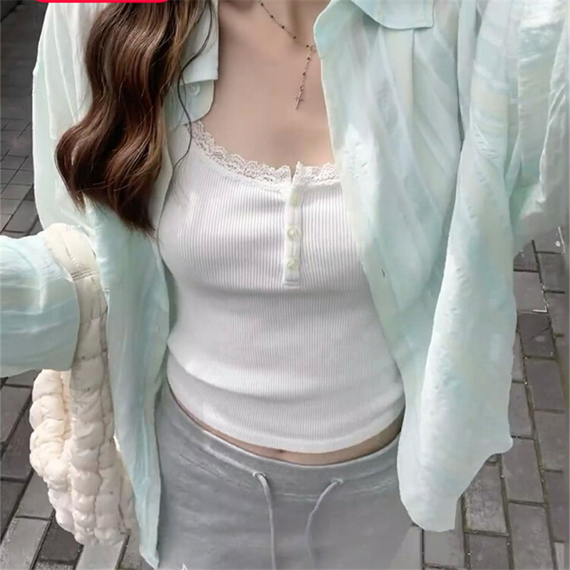 白色蕾丝小背心吊带女2024新款夏季内搭打底甜辣针织短款修身上衣