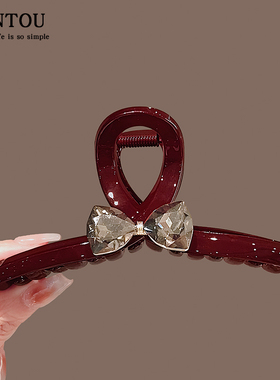 法式复古红色蝴蝶结抓夹时尚气质优雅外出百搭亚克力鲨鱼发夹头饰