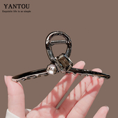 黑色气质方块水晶发夹抓夹女简约高级感鲨鱼夹子后脑勺大号发量多