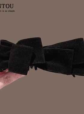 黑色丝绒蝴蝶结香蕉夹韩系发夹女后脑勺盘发竖夹抓夹气质鲨鱼夹子