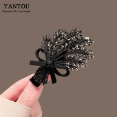 高级感枪黑色水钻麦穗发夹时尚 气质蝴蝶结侧边夹刘海夹鸭嘴夹发饰