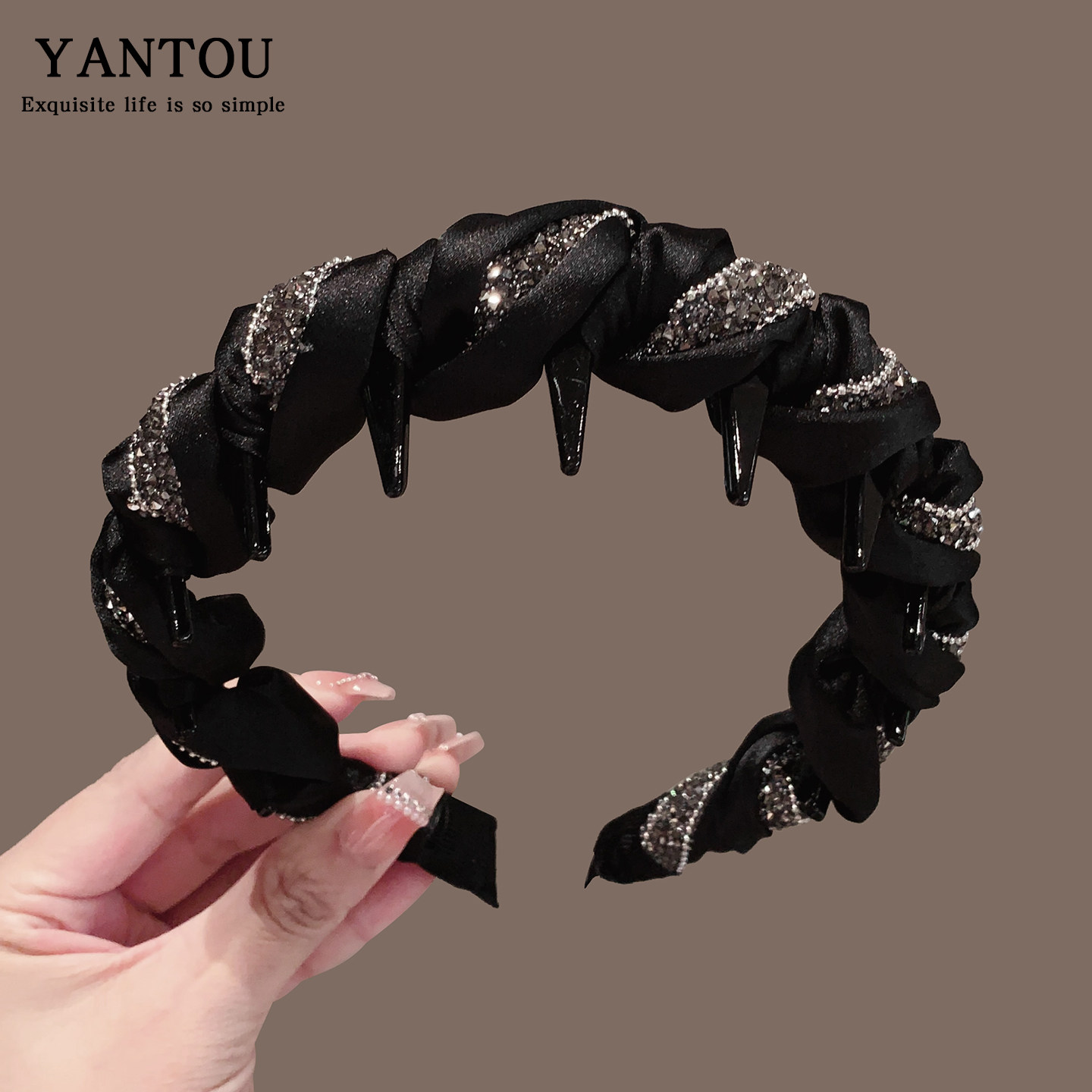 高级感满钻麻花齿梳发箍2025新款氛围感高颅顶洋气时尚通勤头箍