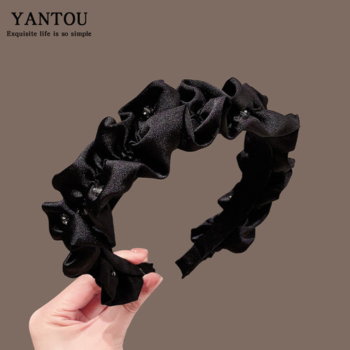 水钻褶皱发箍女款洗脸高颅顶复古法式压发发