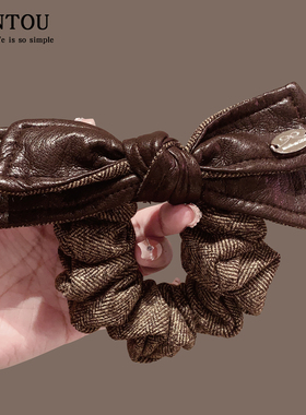 韩国设计感皮质蝴蝶结发圈女高级感扎丸子头发绳头绳通勤百搭发饰