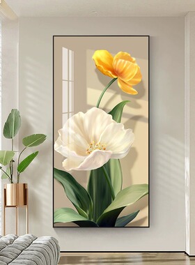 花卉小清新 ins玄关装饰画竖版走廊过道挂画现代简约轻奢入户壁画