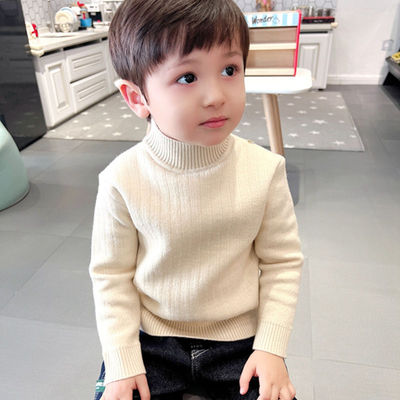 男童一体绒毛衣半高领打底针织衫