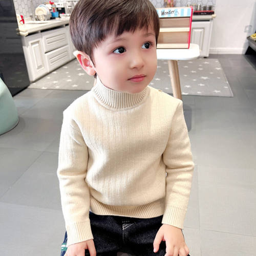 男童一体绒毛衣半高领打底针织衫