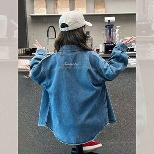 儿童洋气时髦衬衣中大童休闲长袖 2025新款 上衣 春秋款 女童牛仔衬衫