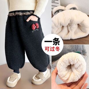 女童加绒束脚运动卫裤秋冬保暖加厚绒一条过冬休闲宝宝松紧腰裤子