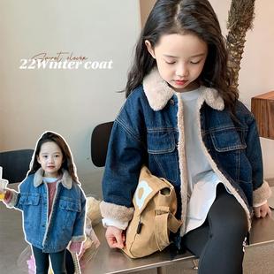 女童牛仔外套2025新款 加绒加厚上衣中大童休闲夹克潮 儿童秋冬款
