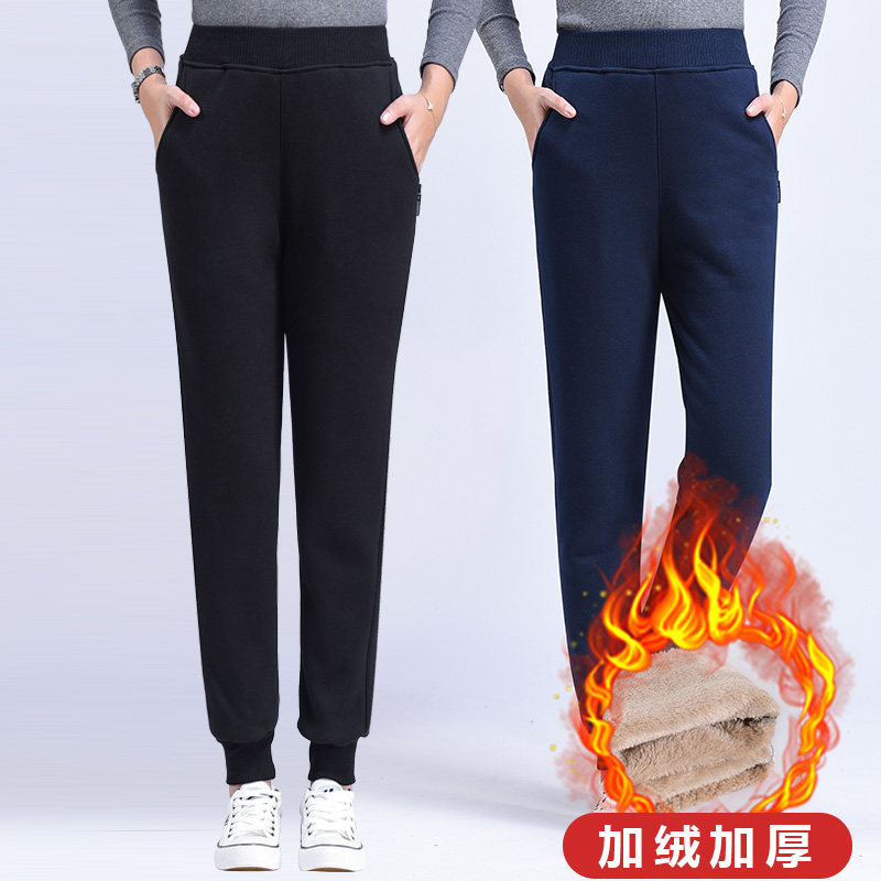 加绒运动裤女冬季加厚羊羔绒外穿裤子大码棉裤宽松休闲卫裤束脚裤