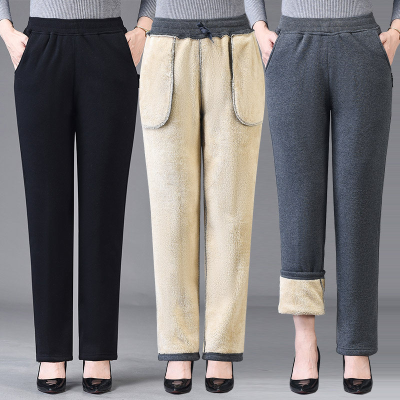 加绒加厚运动裤女秋冬羊羔绒高腰大码棉裤外穿中老年妈妈裤子卫裤