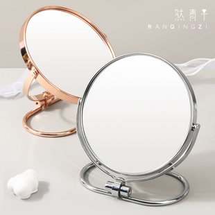 金属双面化妆镜子桌面便携折叠家用台式可挂可立放大去黑头高清圆
