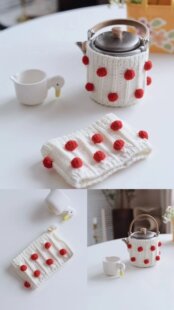 Taste of time日本相泽工房不锈钢茶壶波点草莓编织壶套可定制