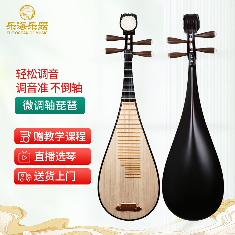 乐海 微调轴琵琶乐器非洲紫檀木材质花开富贵头饰树脂黑相91W