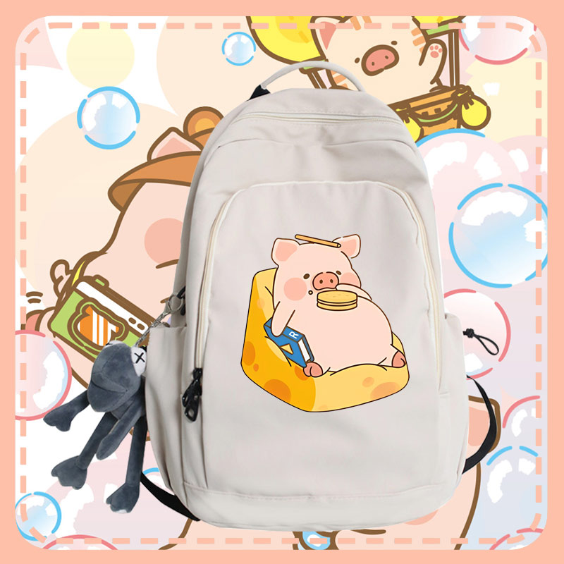 LULU猪卡通粉红小猪双肩背包休闲