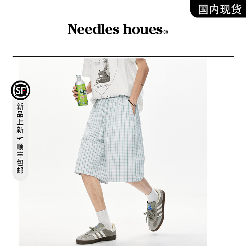 【品牌撤柜现货】Needles houes夏季潮牌紫色格子休闲短裤男女