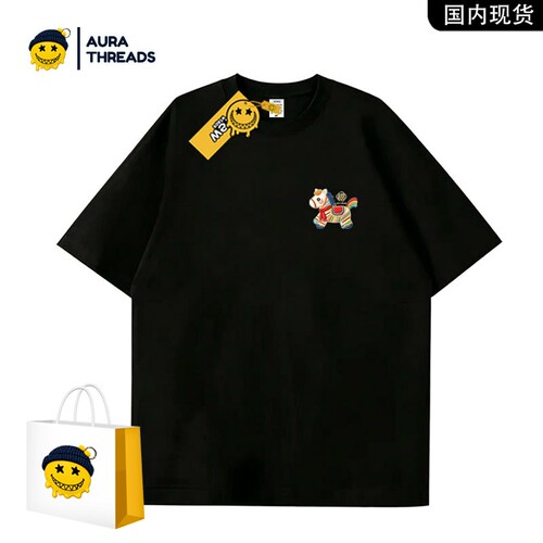 【品牌现货】AURA THREADS童趣印花短袖T恤男女宽松圆领黑色上衣