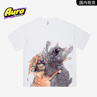 【品牌现货】AURA THREADS小猫插画短袖T恤男女纯棉宽松创意上衣