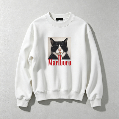 授权现货 Aura Threads 美式卡通小猫复古宽松白色情侣卫衣男