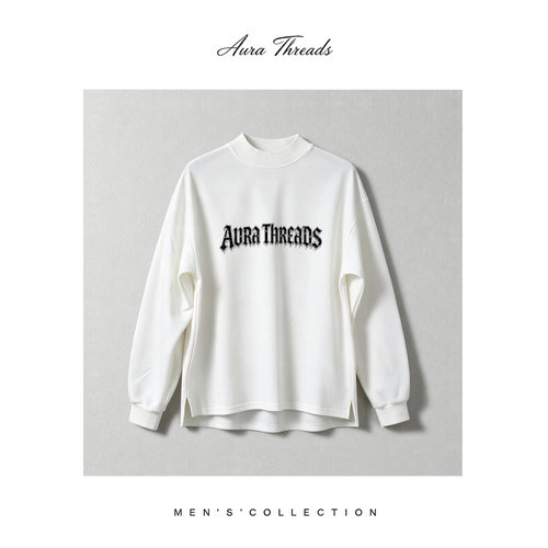 【品牌现货撤柜】AURA THREADS春秋季朋克大字母半高领潮流卫衣男