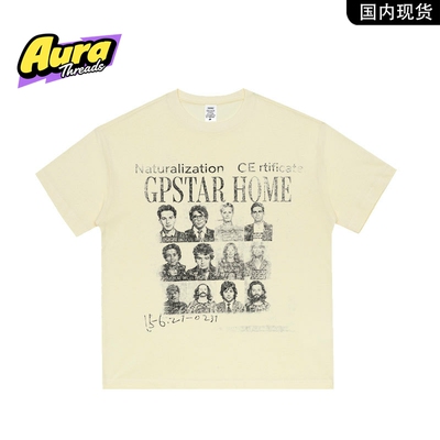 【品牌现货】AURA THREADS美式人像印花短袖T恤男女宽松圆领上衣