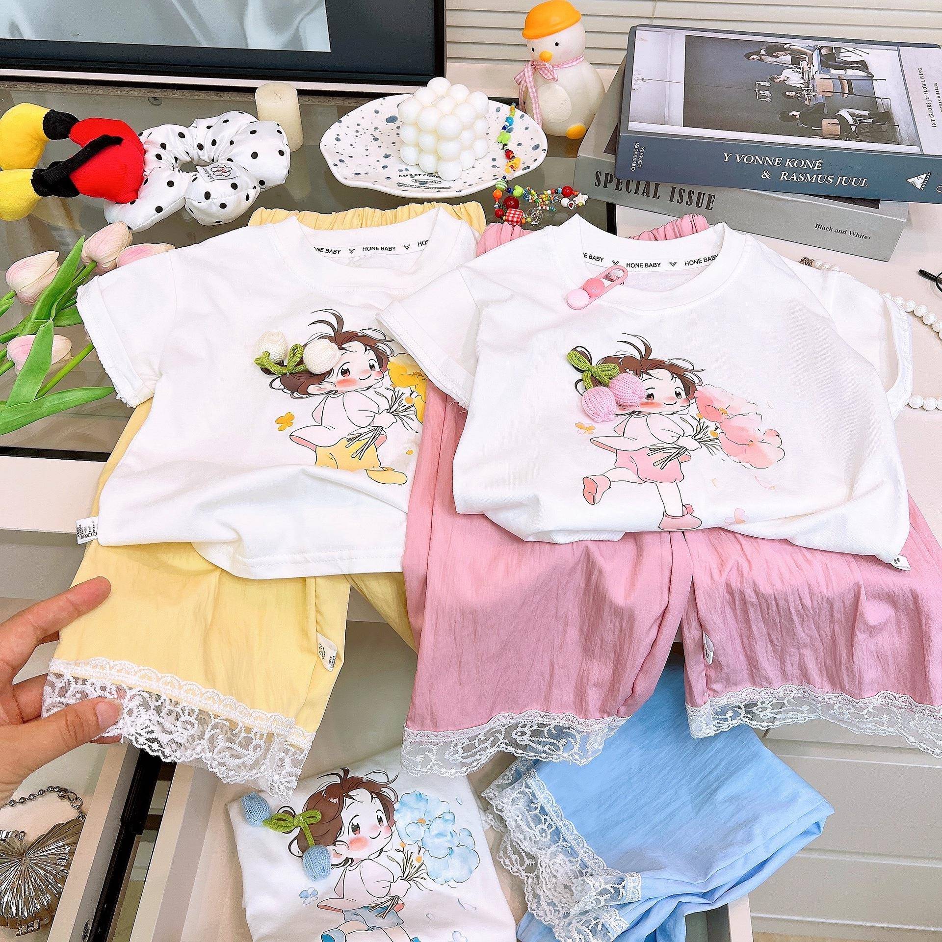 夏季亲子装母女款夏装套装女童洋气可爱短袖阔腿裤两件套休闲童装