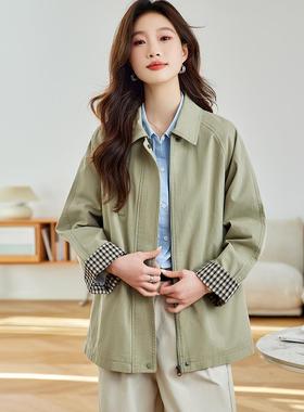 ROUMIKL绿色风衣外套女中长款2025秋季新款宽松显瘦休闲小个子英