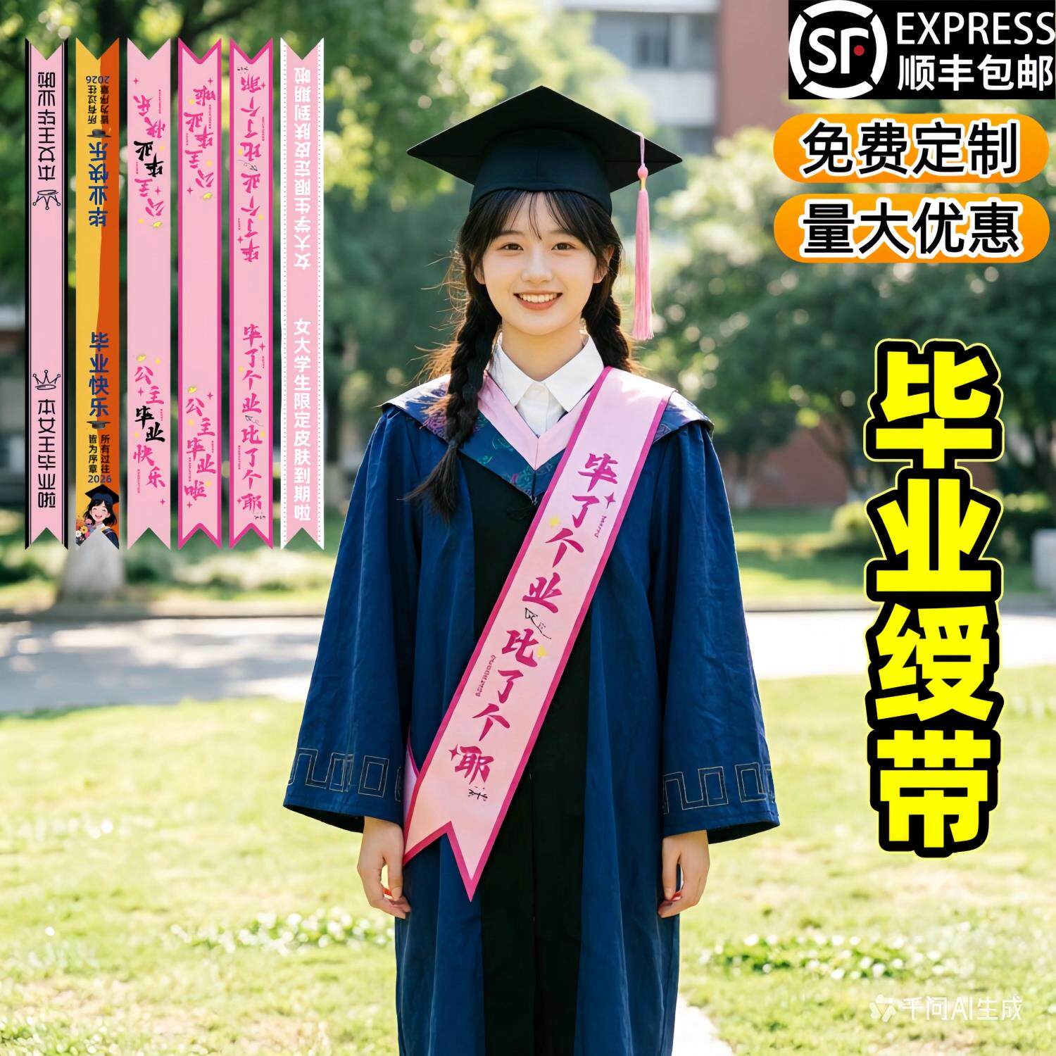 毕业绶带创意个性定制大学生毕业典礼拍照氛围道具学士服授带定做