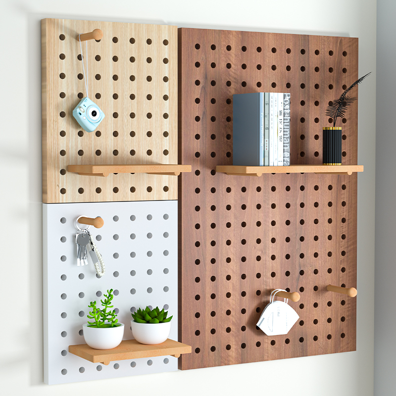 洞洞板墙上置物架定制实木质书桌面展示架墙壁挂板墙面隔板收纳架