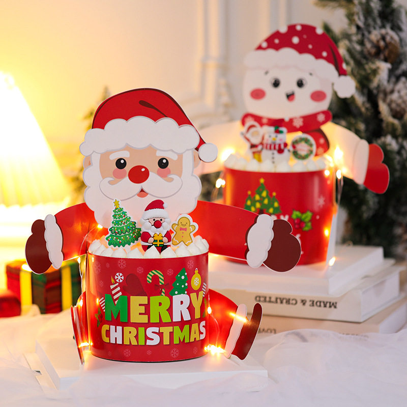 圣诞节拥抱老人雪人蛋糕围边圣诞快乐烘焙甜品蛋糕围边插件装饰