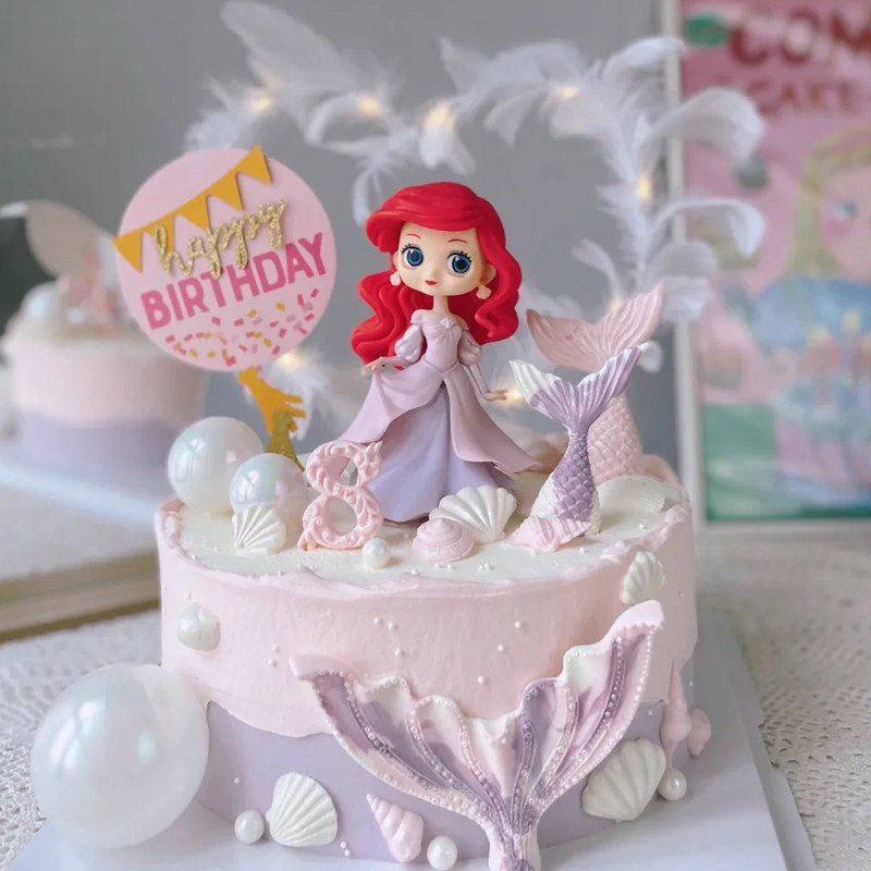 新款抱贝壳人鱼摆件鱼尾插牌公主蛋糕女孩生日甜品台装饰品摆件
