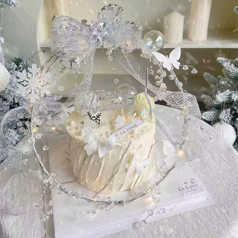 网红圣诞节水晶铁圈蛋糕装饰插件梦幻蝴蝶雪花小仙女水晶蛋糕插件