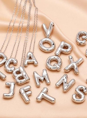 爆款26个字母项链亚马逊派对气球胖字母吊坠不锈钢18K金气泡项链