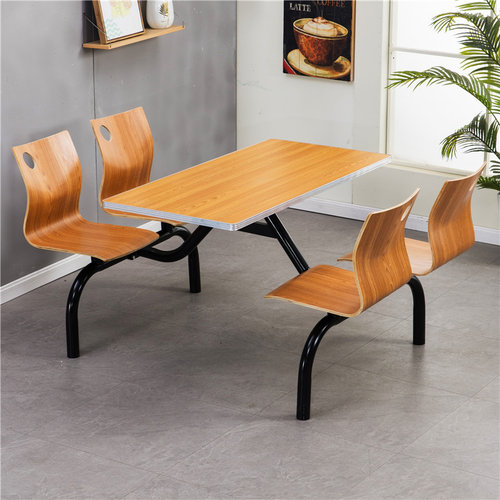 公司员工学校食堂工地不锈钢连体快餐桌椅小吃店一体四4人位组合