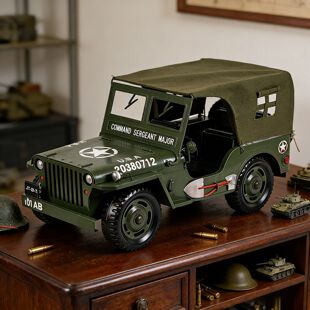 仿真美式威利斯吉普车模型装饰品摆件金属经典汽车复古老爷车道具