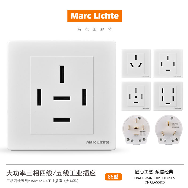 三相五线25A大功率插头面板插座