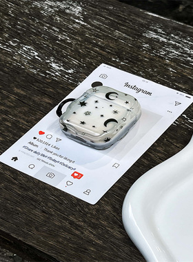 简约满屏黑色星星月亮适用AirPods1/2/3PRO个性PVC防摔软硬壳airpods/pro3宝保护套苹果耳机波浪软壳ins